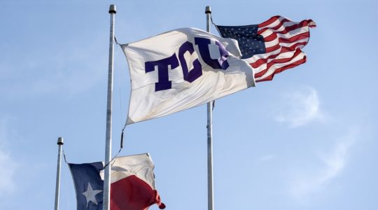 TCU, American and Texas flags
